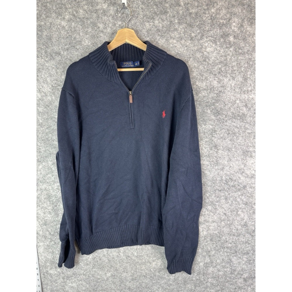 Polo Ralph Lauren Sweater Mens 2XL Long Sleeve Pullover 1/2 Zip Small Pony Blue